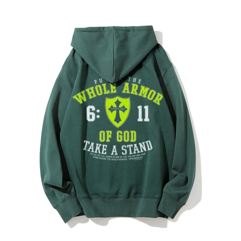 Mens PUT ON THE WHOLE ARMOR OF GOD Graphic Pullover Hoodies