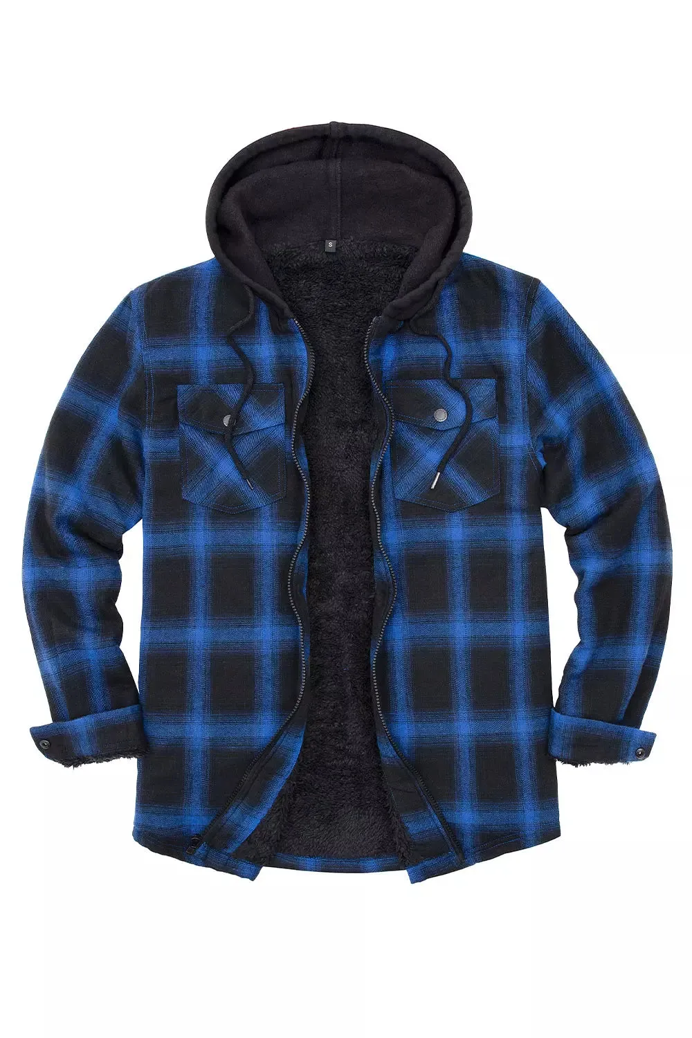 Men's Sherpa Lined Full Zip Up Flannel Plaid Hooded Jacket