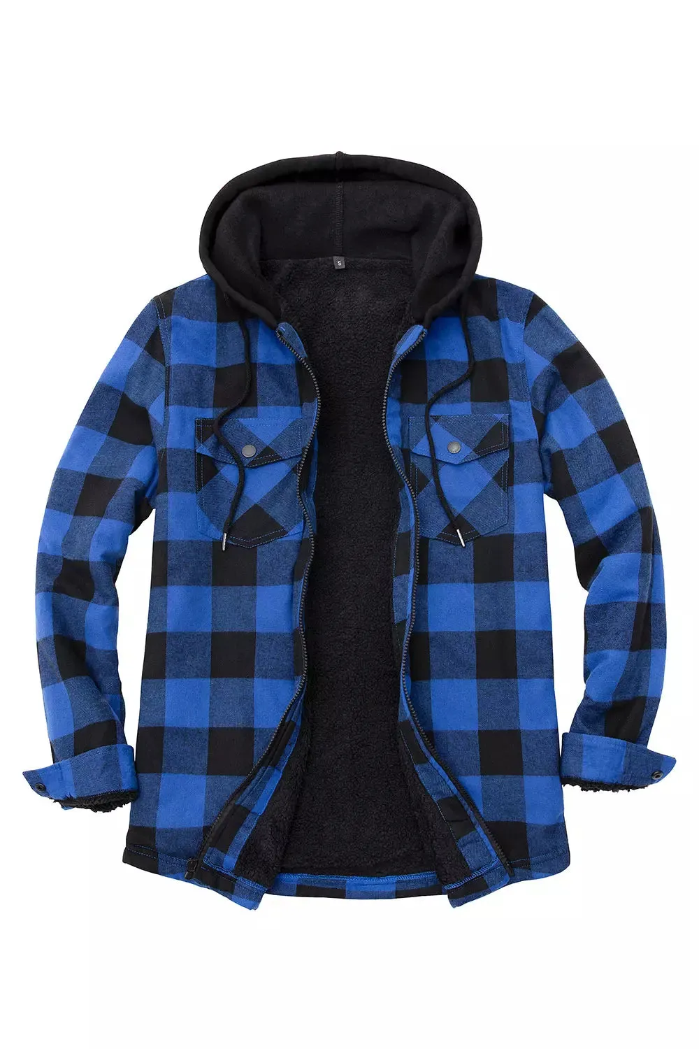 Men's Sherpa Lined Full Zip Up Flannel Plaid Hooded Jacket