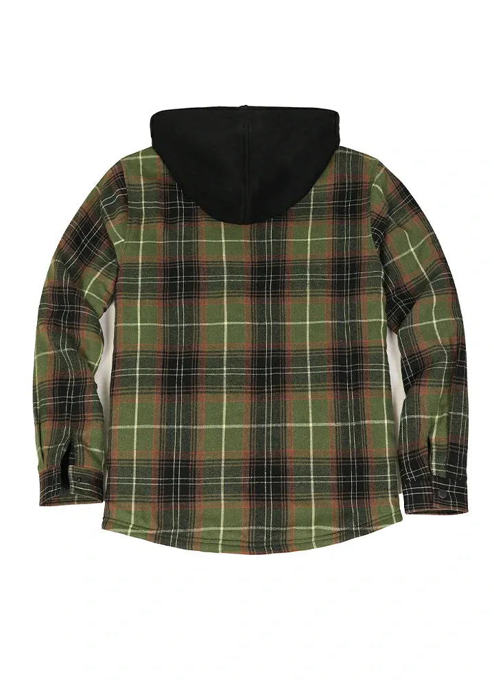 Men's Sherpa Lined Full Zip Up Flannel Plaid Hooded Jacket