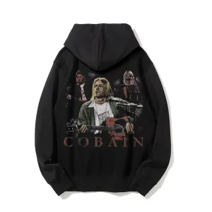 Mens Vintage Cobain Darkness Style Print Graphic Pullover With Kangaroo Pocket Hoodies