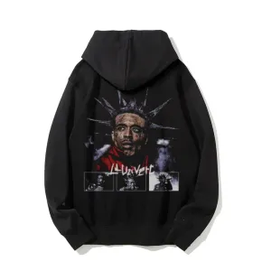 Mens Vintage Lil Uzi Darkness Style Print Graphic Pullover With Kangaroo Pocket Hoodies