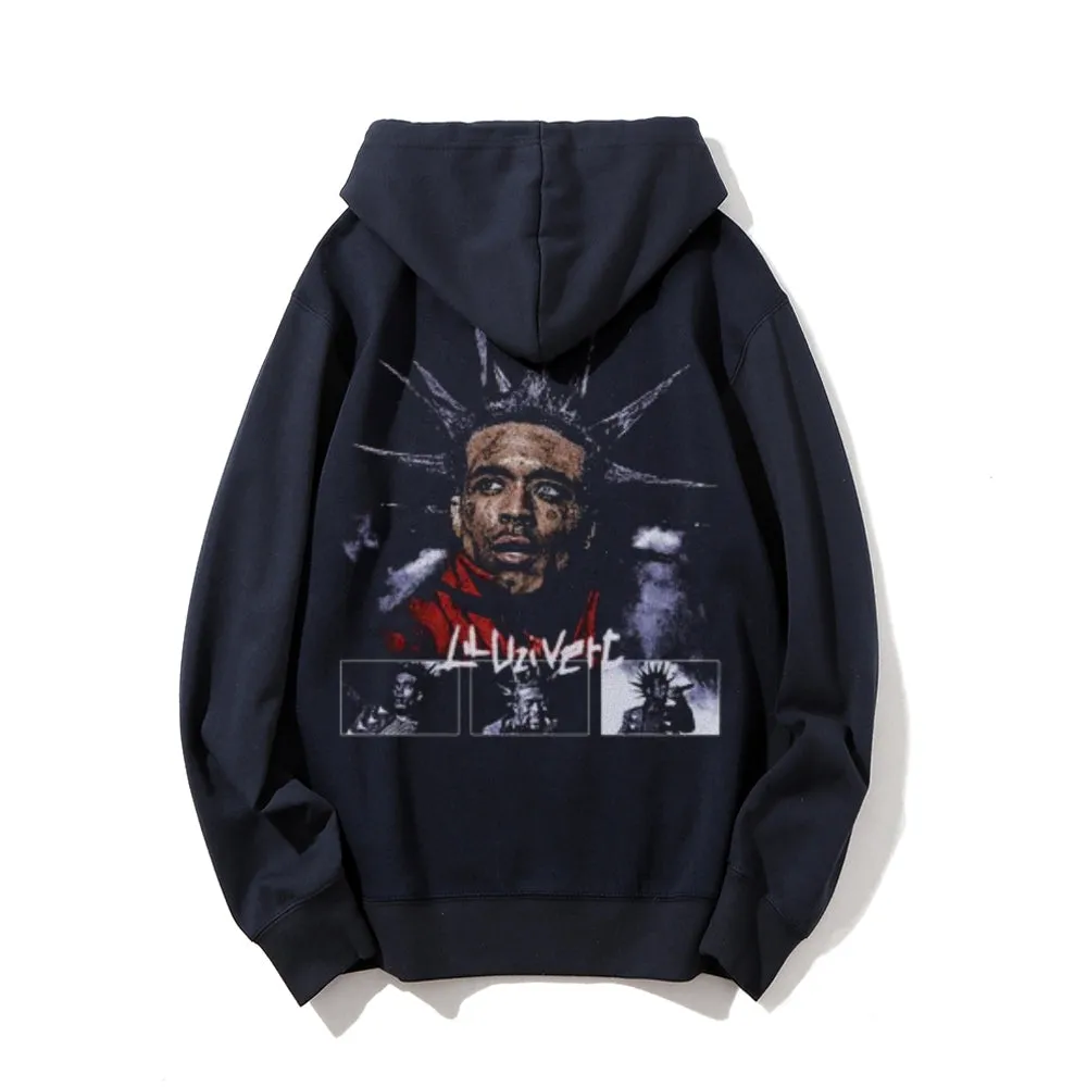 Mens Vintage Lil Uzi Darkness Style Print Graphic Pullover With Kangaroo Pocket Hoodies