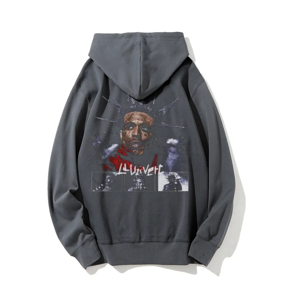 Mens Vintage Lil Uzi Darkness Style Print Graphic Pullover With Kangaroo Pocket Hoodies