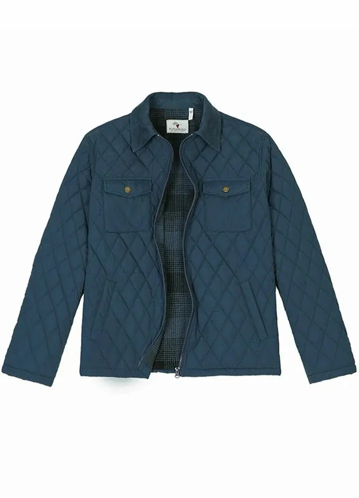 Men's Zip Up Lightweight Quilted Shirt Jacket with Flannel Lining