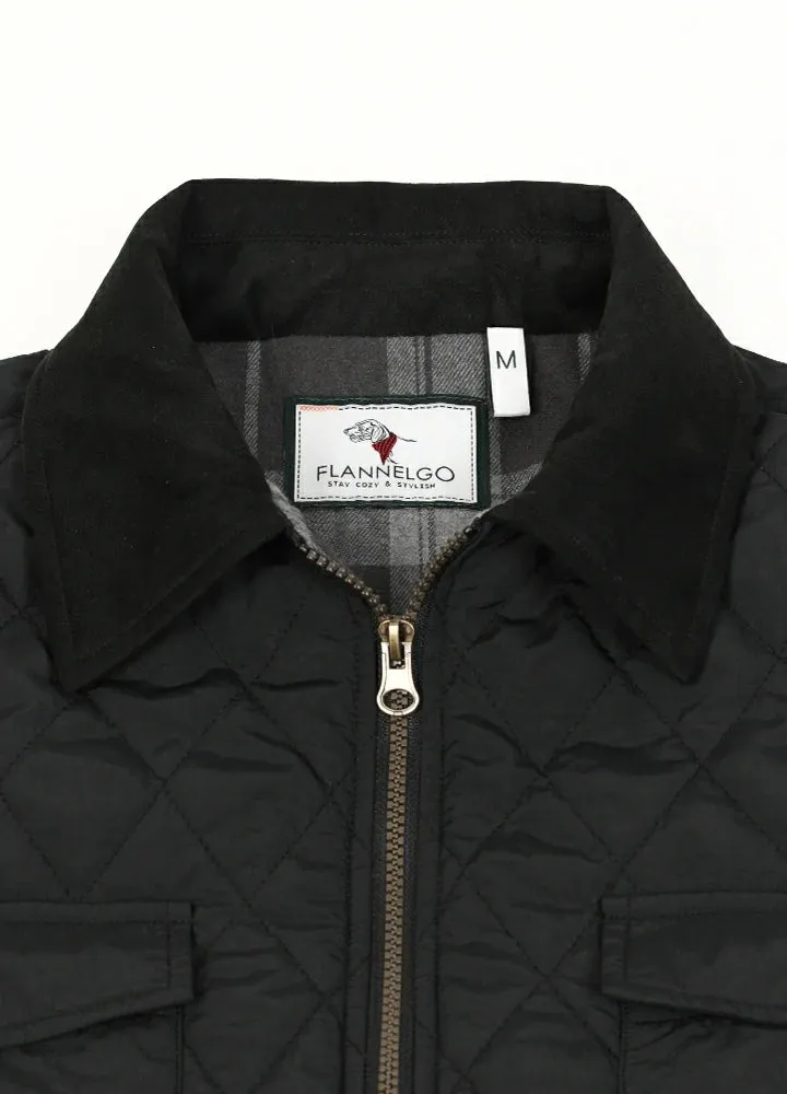 Men's Zip Up Lightweight Quilted Shirt Jacket with Flannel Lining