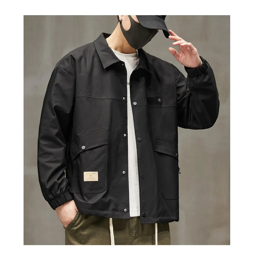 Monochrome Stain-Resistant Workwear Style Button Front Overshirt