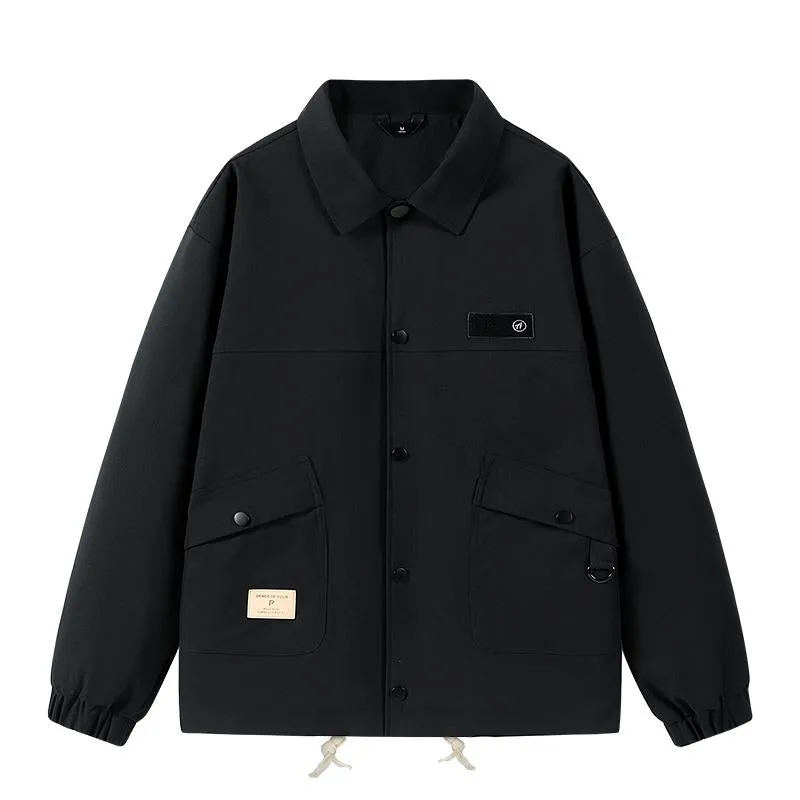 Monochrome Stain-Resistant Workwear Style Button Front Overshirt