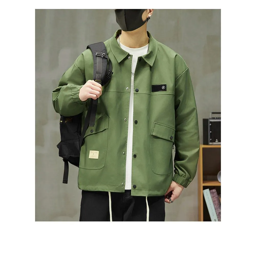 Monochrome Stain-Resistant Workwear Style Button Front Overshirt