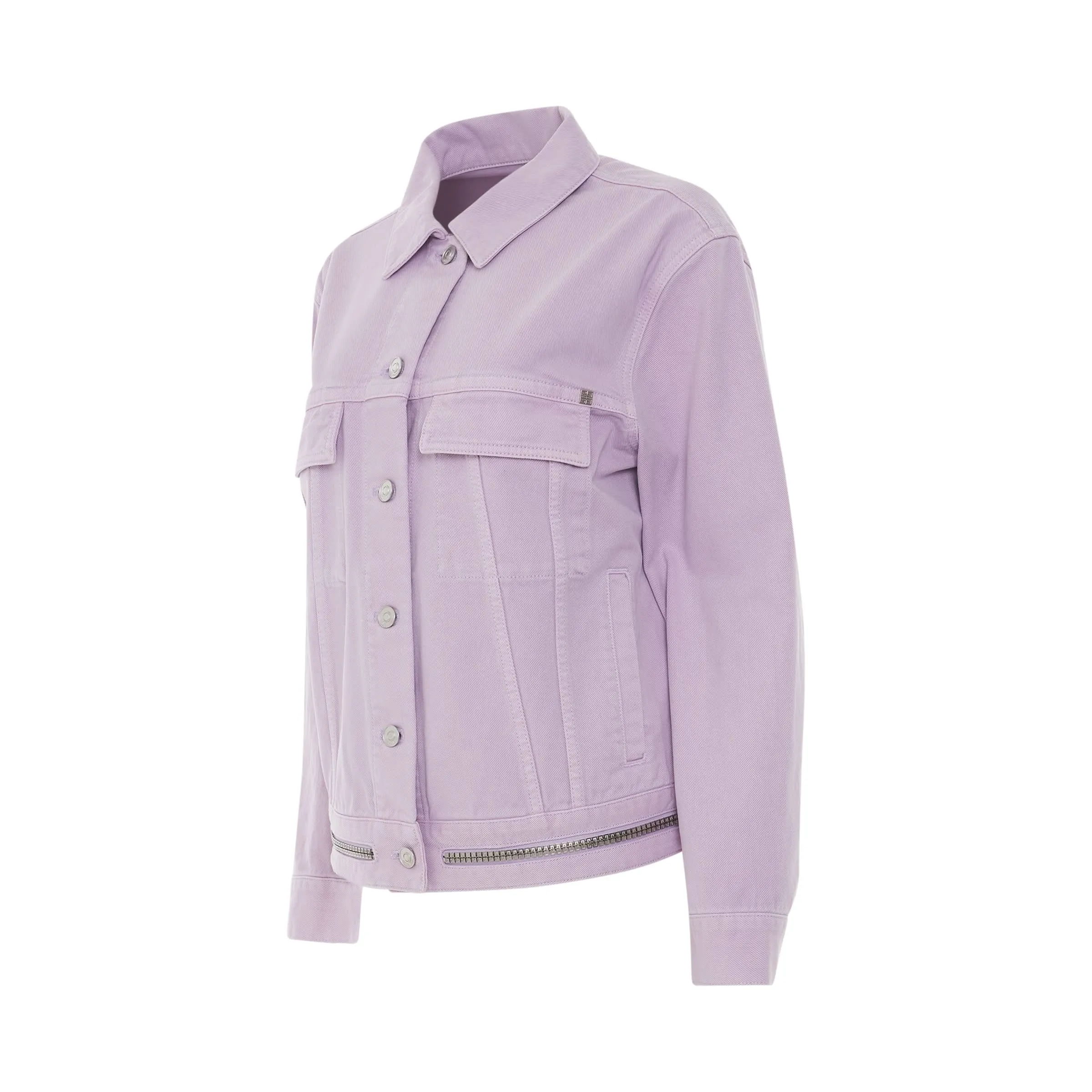 Oversized Trucker Denim Jacket with Zip in Lilac