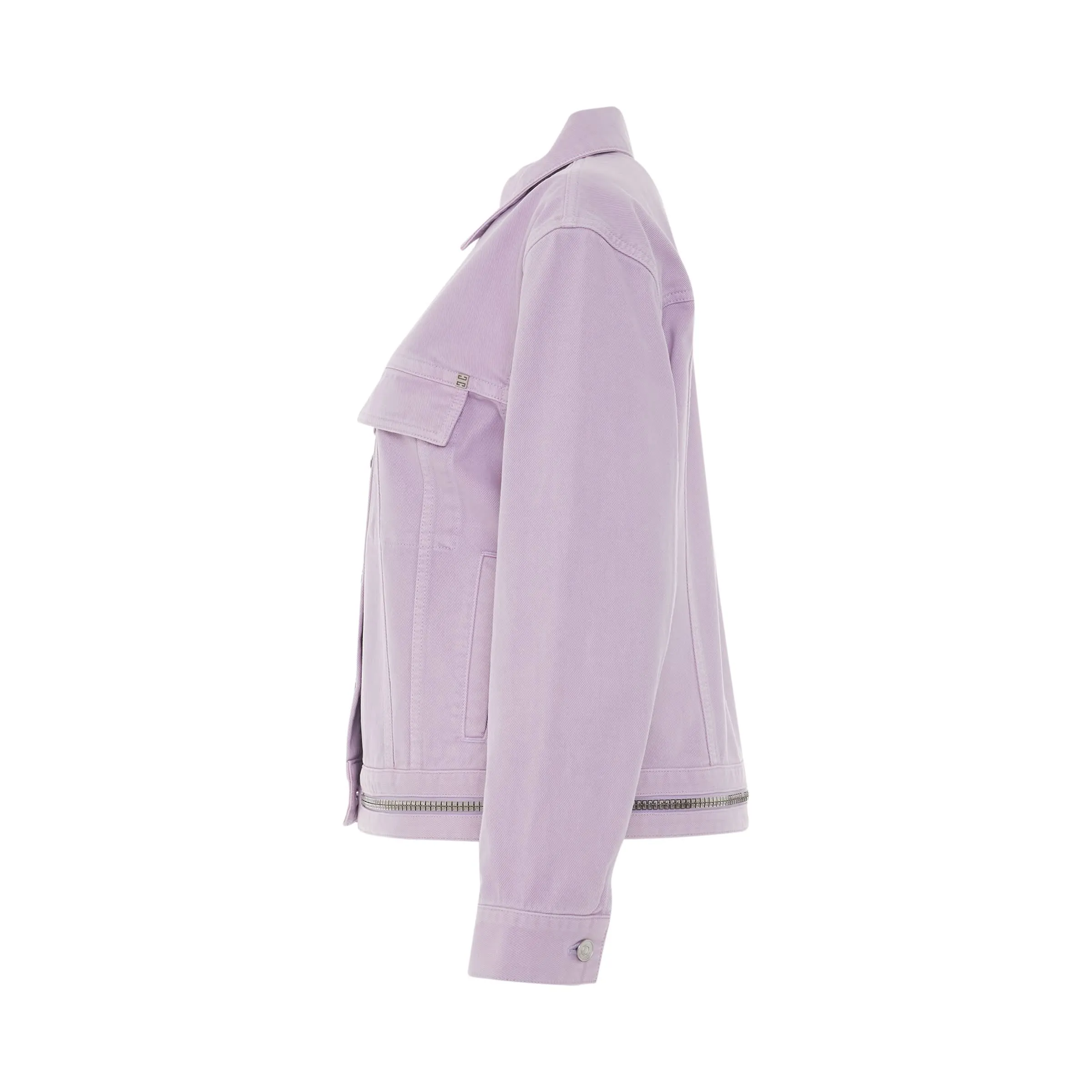 Oversized Trucker Denim Jacket with Zip in Lilac