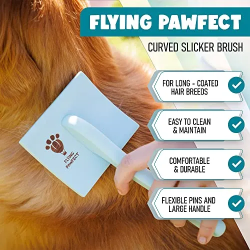 Pet Slicker Brush With Soft Massage Grooming Stainless Steel Pins Flying Pawfect