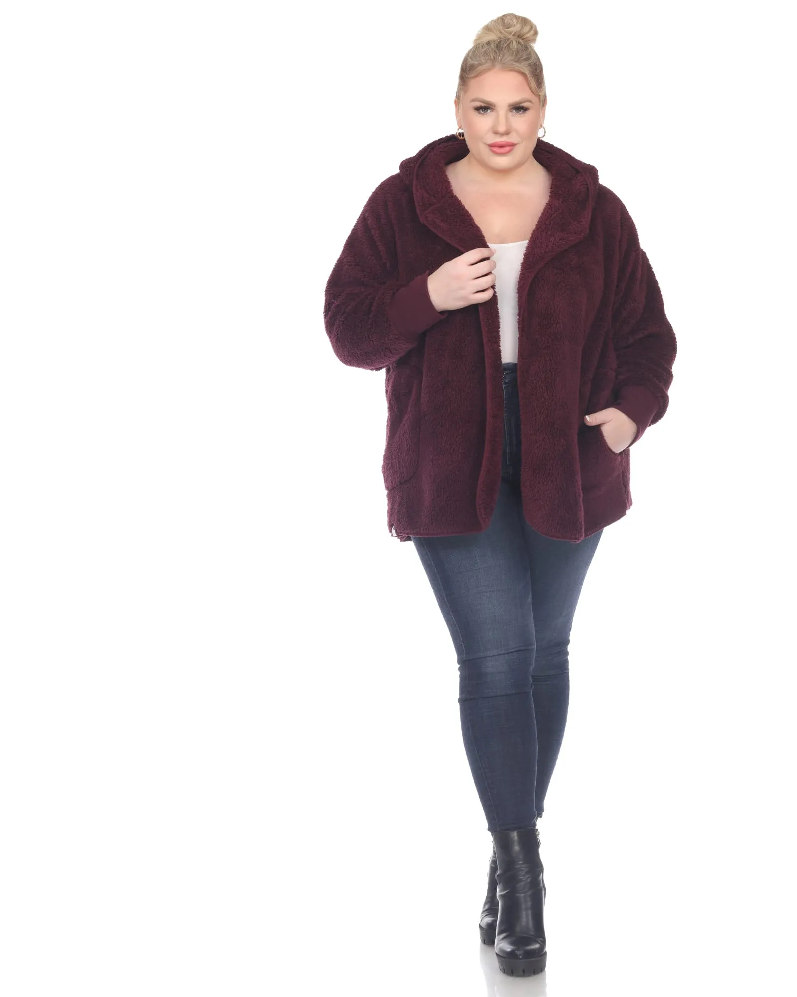 Plush Hooded Cardigan with Pockets | Purple