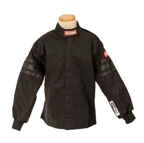 RaceQuip Single Layer Fire Suit Jacket - Black w/Black Stripes -Kids X-Small - 1969991