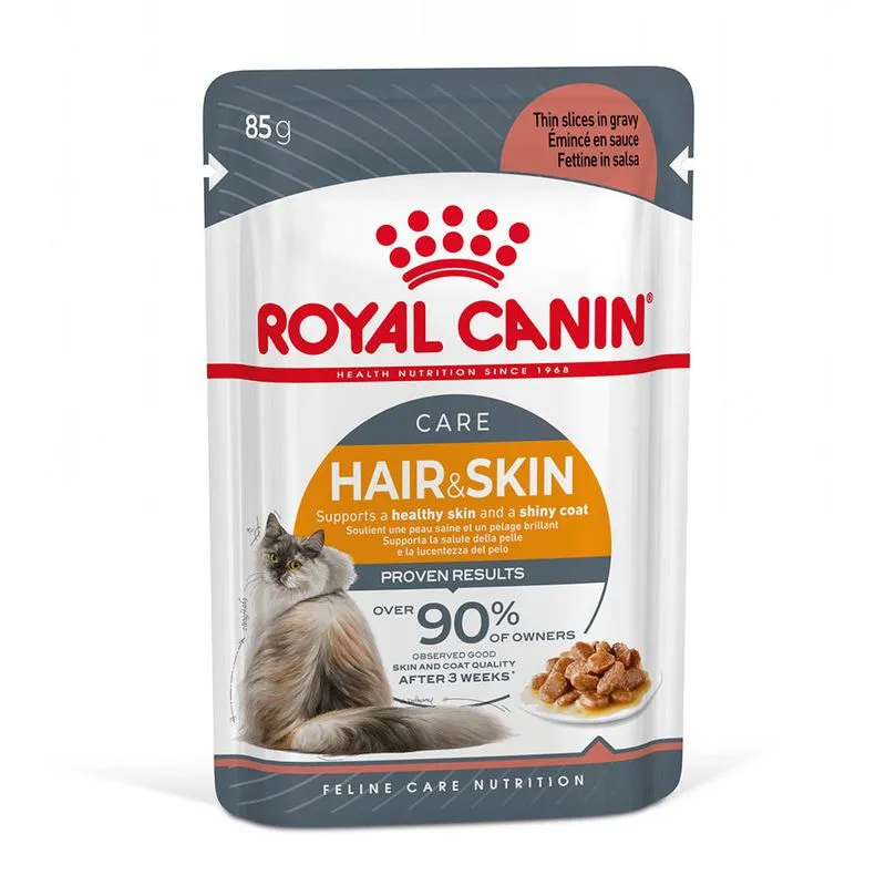 Royal Canin Hairball Care Dry Food and Hair & Skin Care Gravy Wet Adult Cat Food Combo