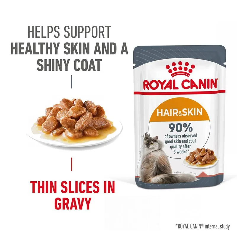 Royal Canin Hairball Care Dry Food and Hair & Skin Care Gravy Wet Adult Cat Food Combo