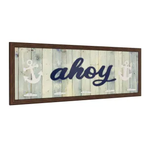 Rustic Coastal "Ahoy" Framed Coat Rack, 5 Hooks