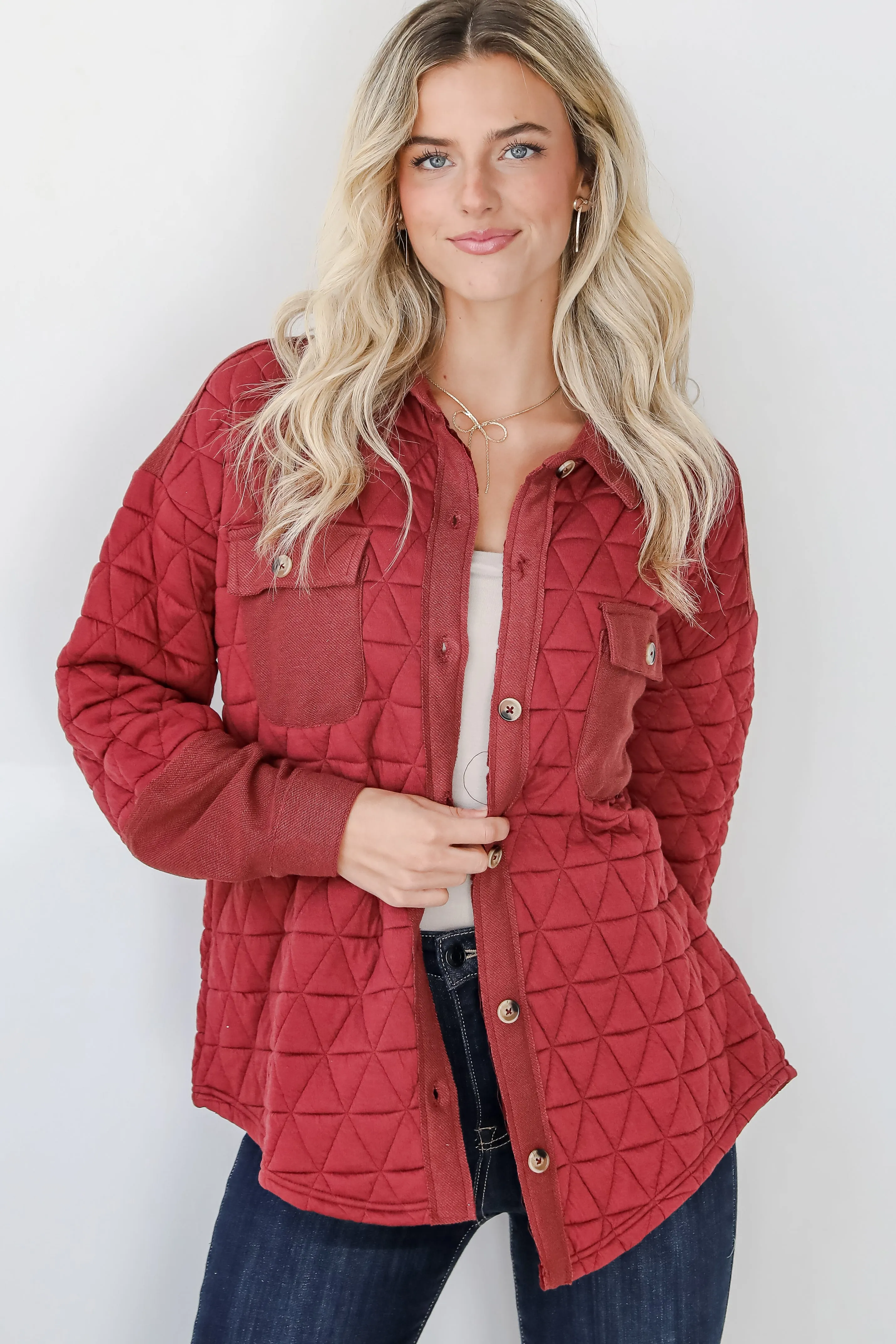 Seasonal Cuteness Brick Quilted Shacket - DOORBUSTER