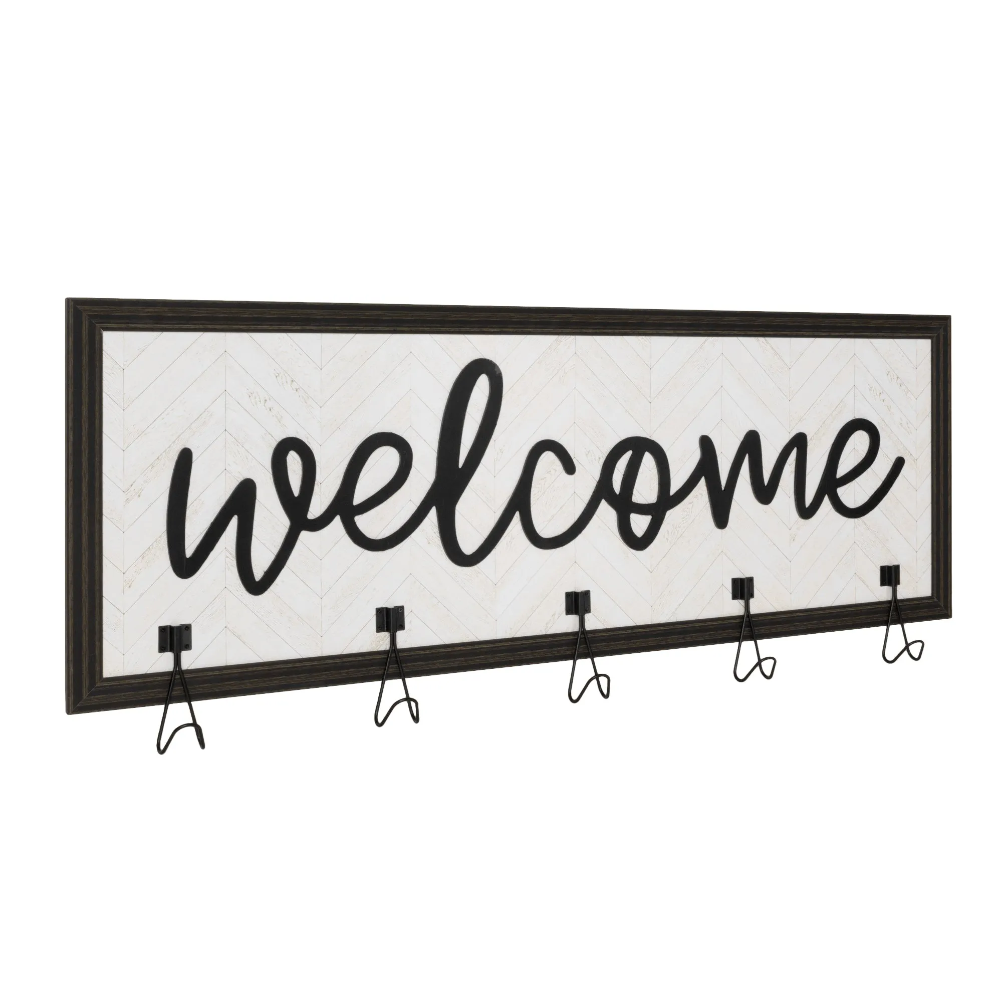 Shabby Chic "Welcome" Framed Coat Rack, 5 Hooks