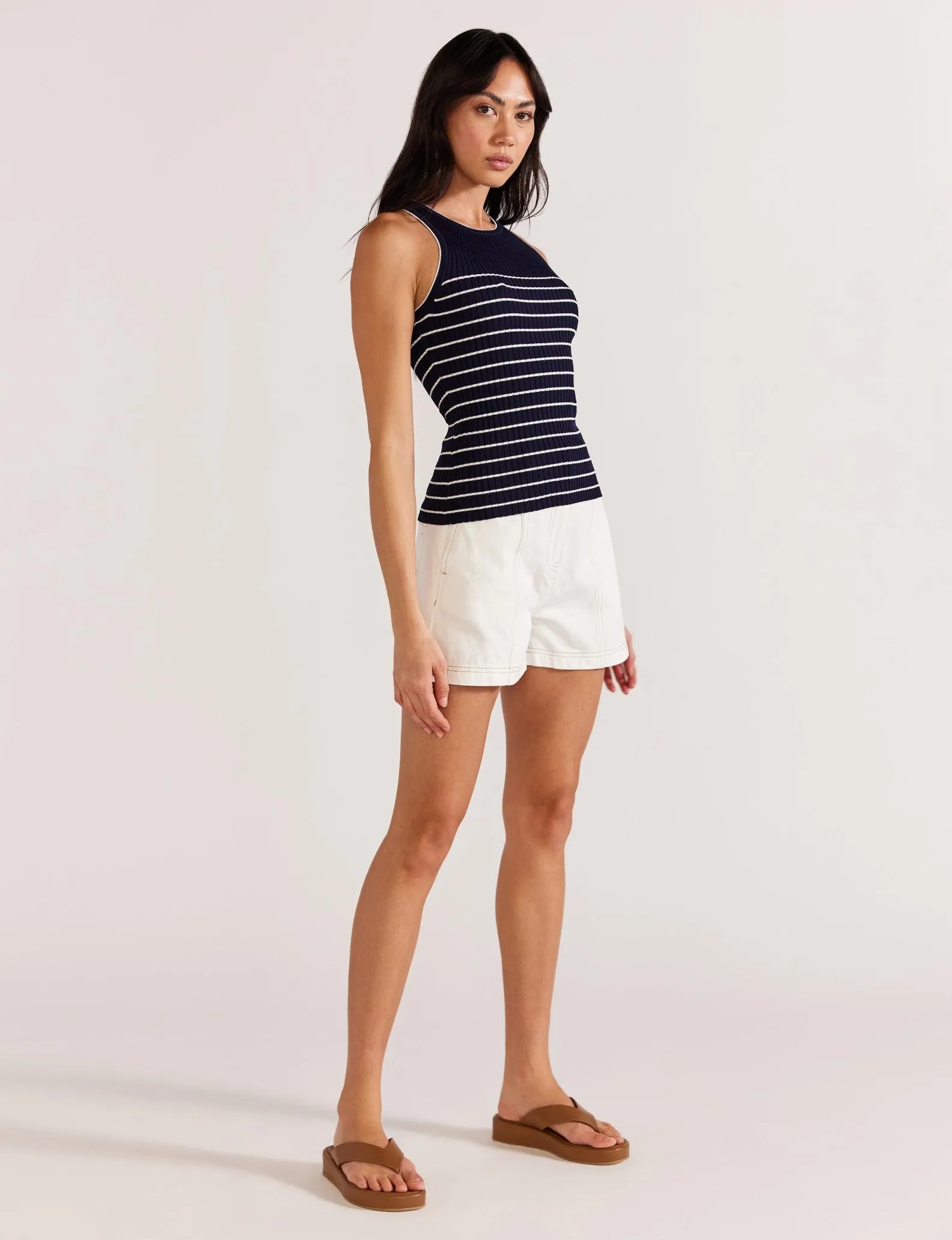 Staple the Label Kiana Stripe Knit Tank in Navy Stripe