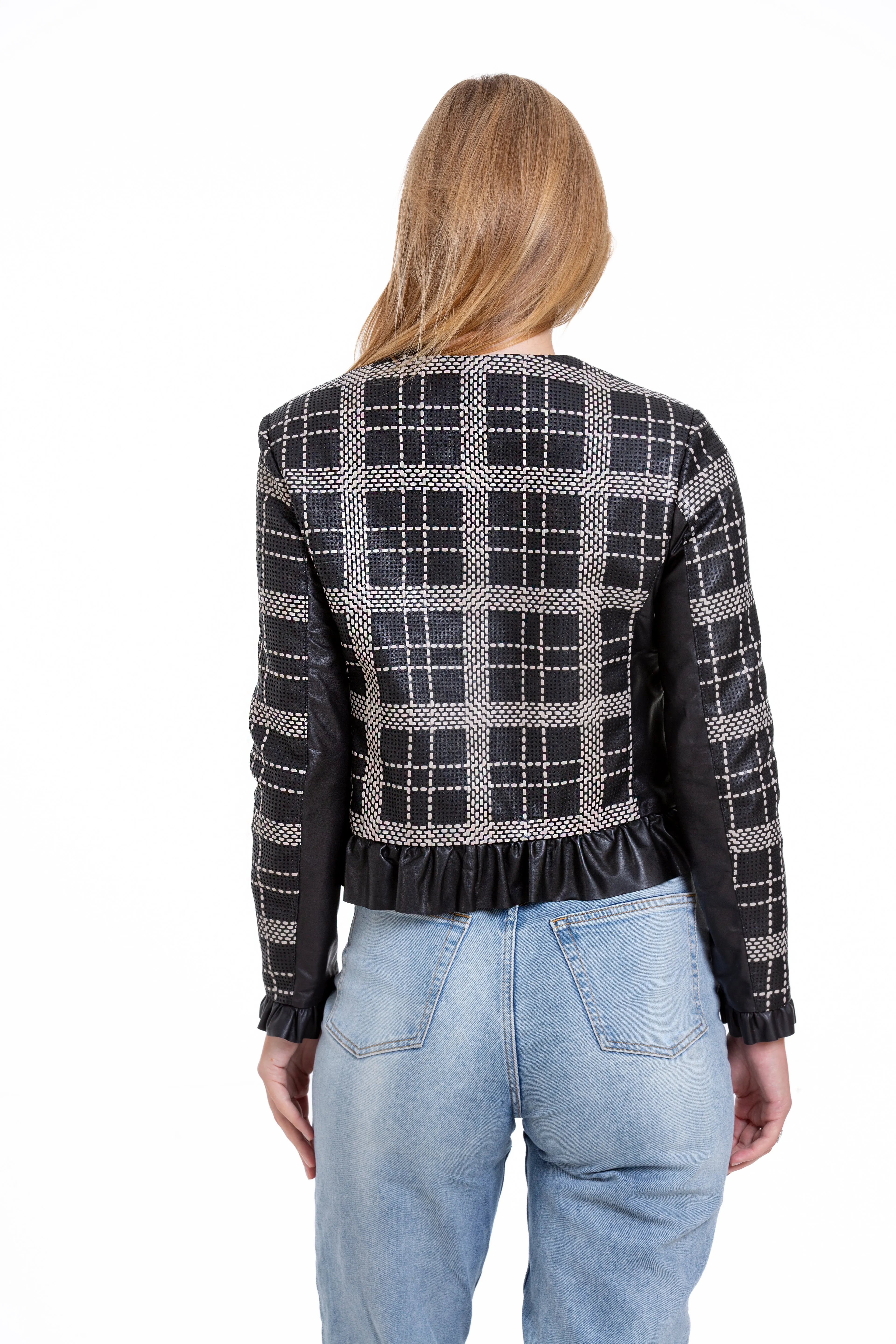 The Enmore Handwoven Leather Black Women Jacket