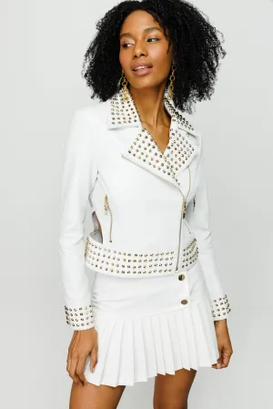 The Infanta White Leather Women Jacket