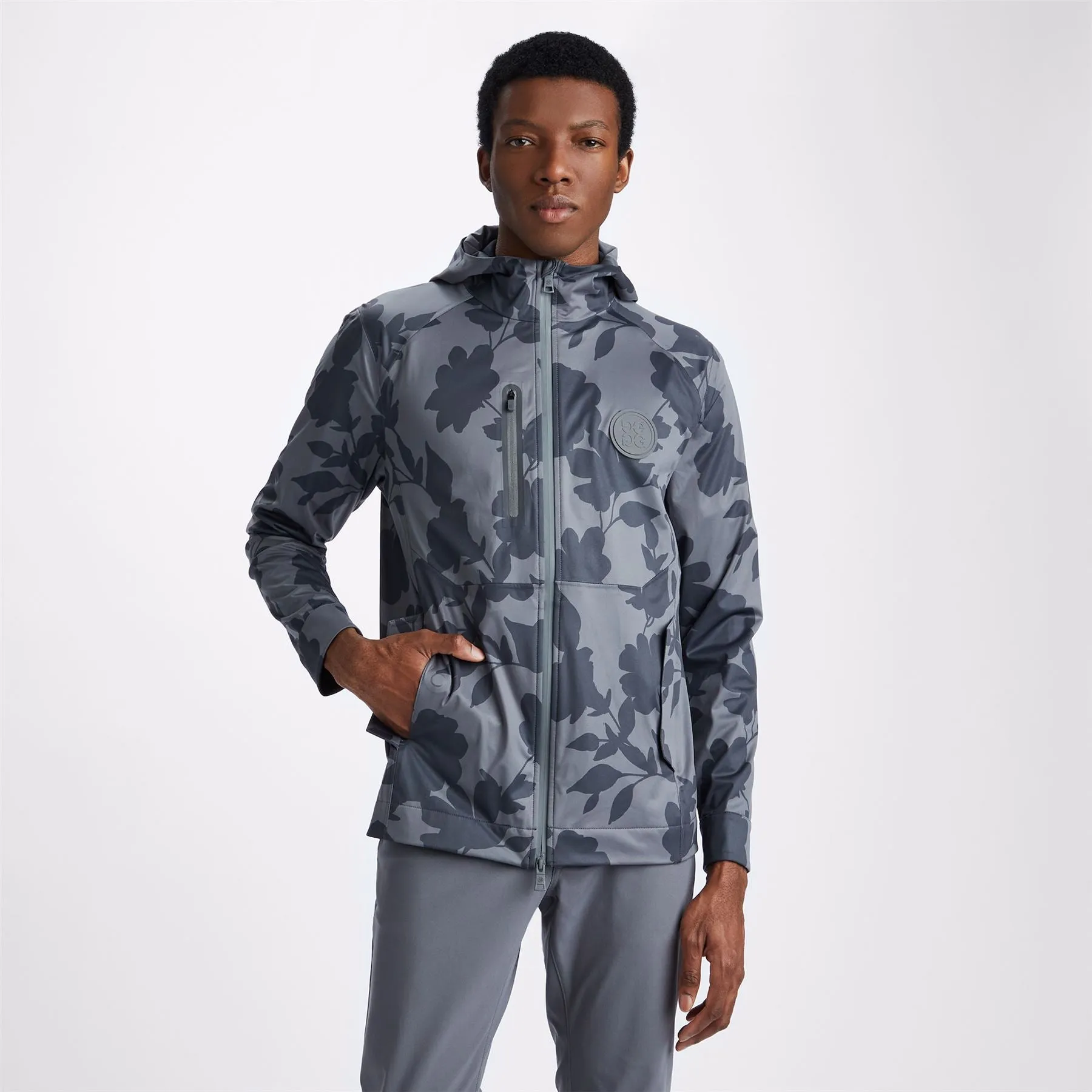 Tonal Floral Weather Resistant Repeller Jacket Charcoal - AW23