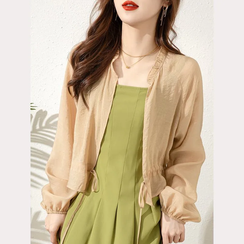 UV-Protective Thin Chic Ruffle Collar Sheer Jacket