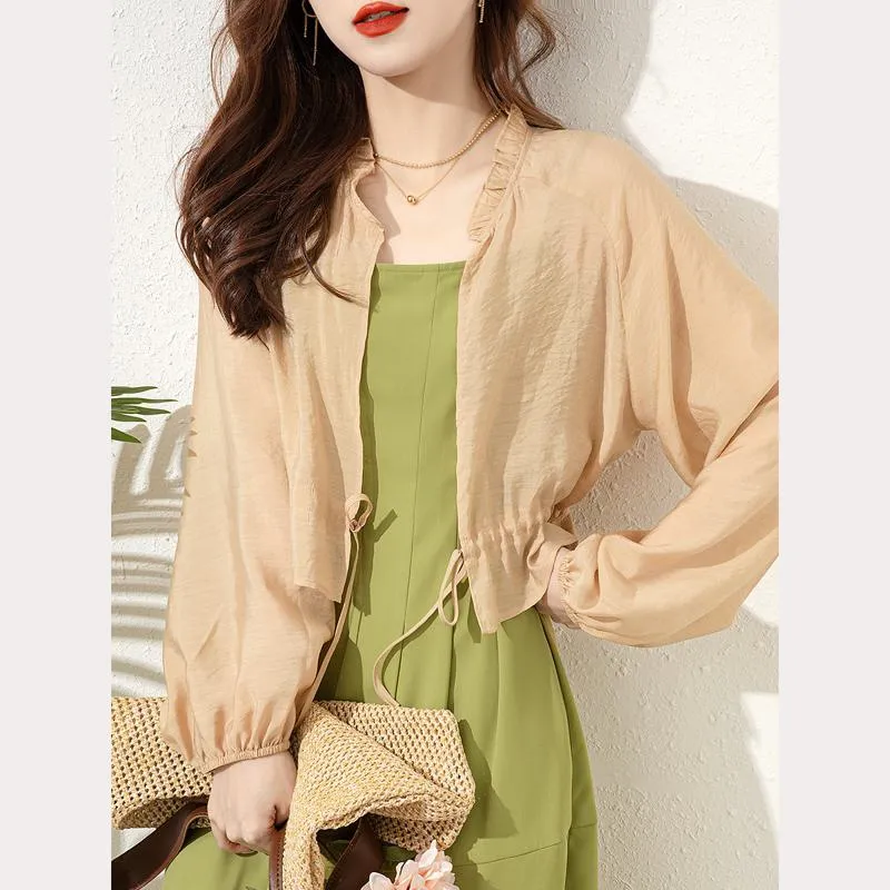 UV-Protective Thin Chic Ruffle Collar Sheer Jacket