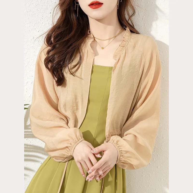 UV-Protective Thin Chic Ruffle Collar Sheer Jacket