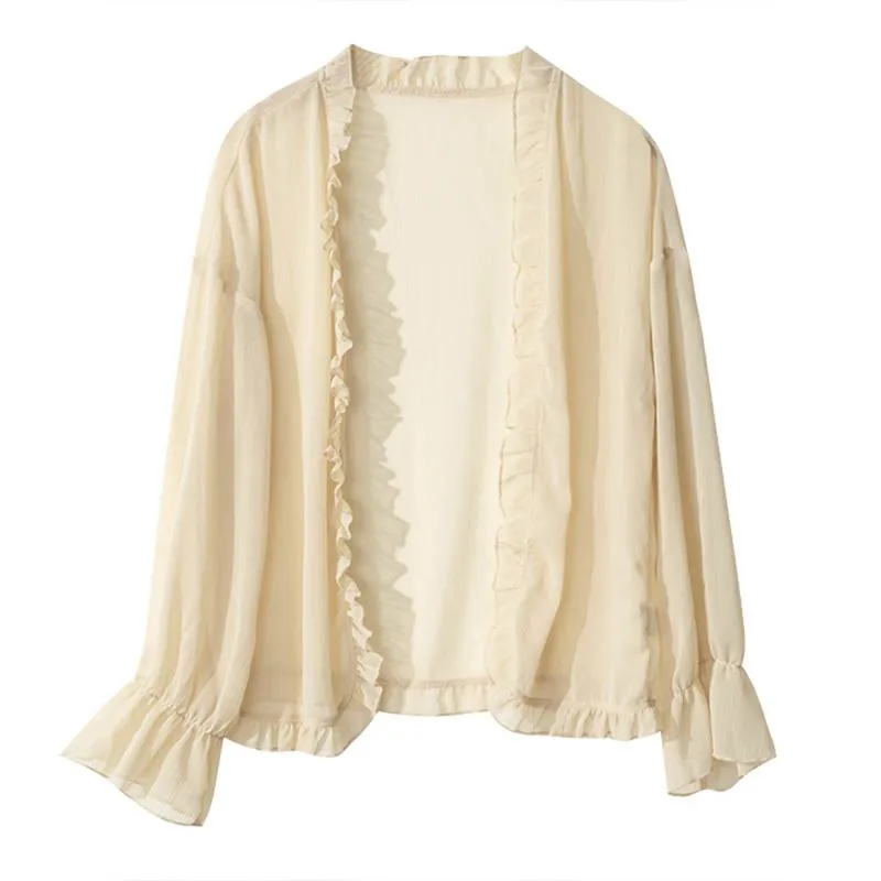 UV-Protective Versatile Chic Ruffle Collar Sheer Jacket