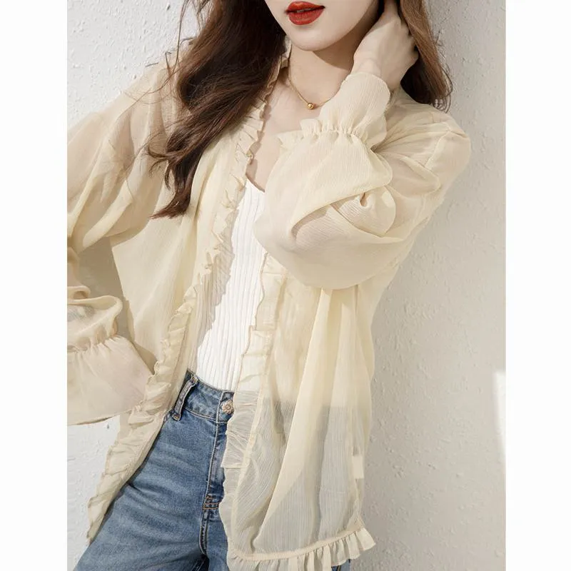 UV-Protective Versatile Chic Ruffle Collar Sheer Jacket