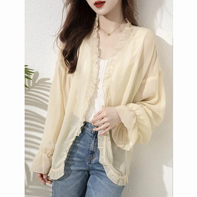 UV-Protective Versatile Chic Ruffle Collar Sheer Jacket