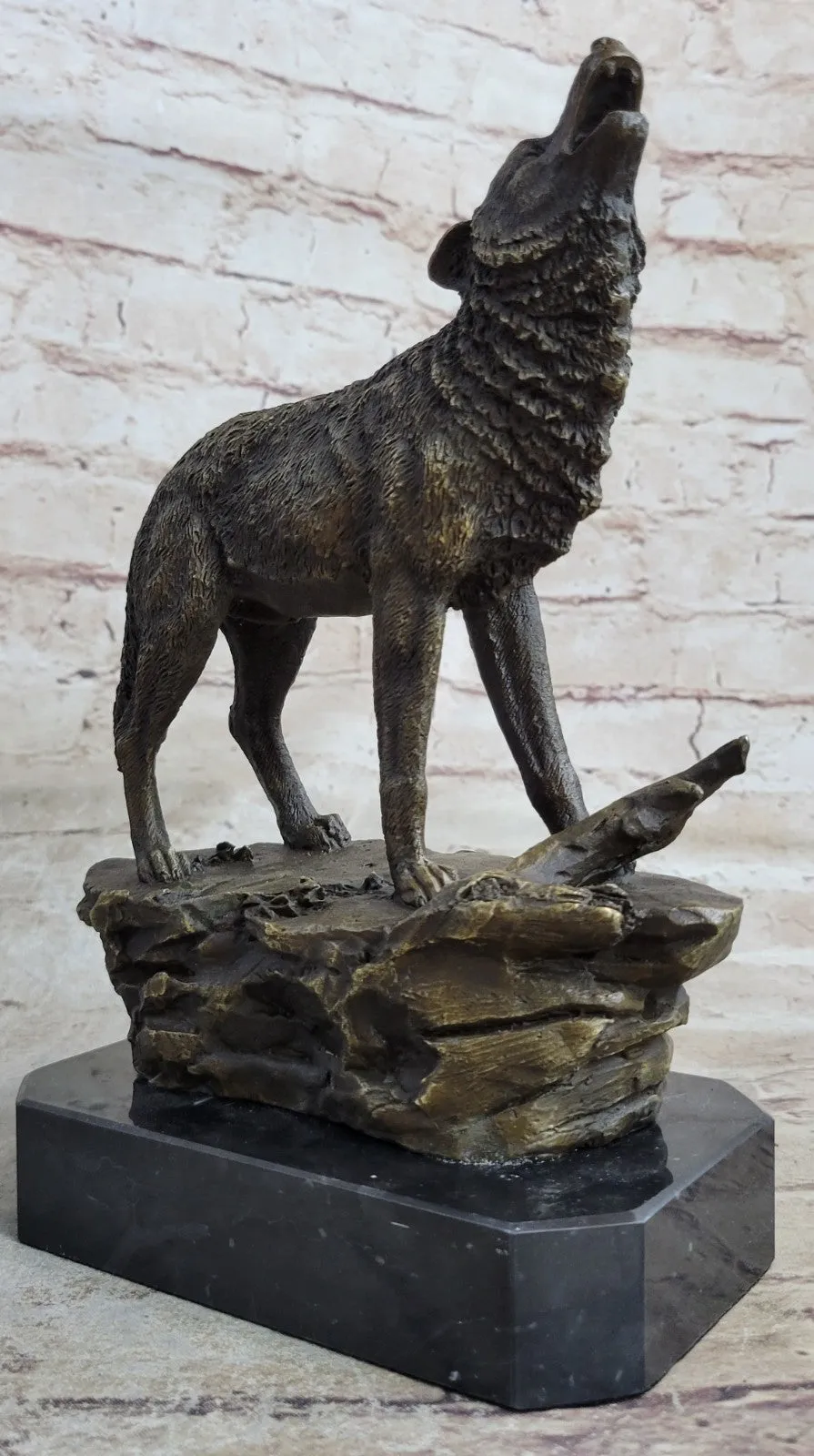 Vintage Patinated Bronze 7 LBS Figurine of a Wolf on Lookout Hot Cast Figurine