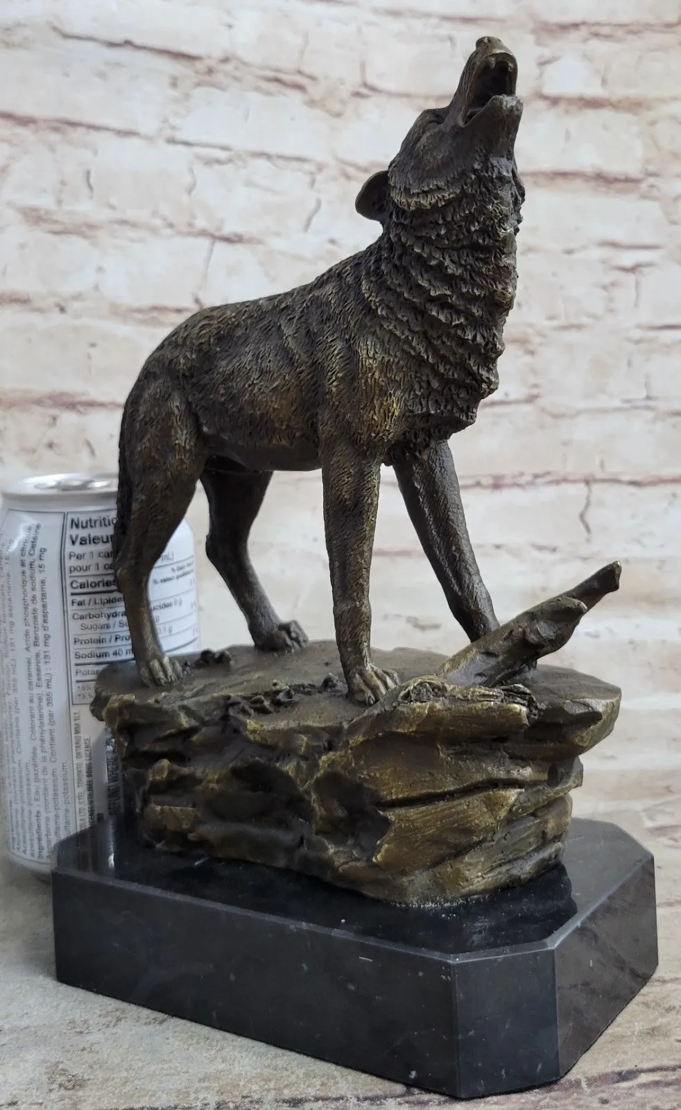 Vintage Patinated Bronze 7 LBS Figurine of a Wolf on Lookout Hot Cast Figurine