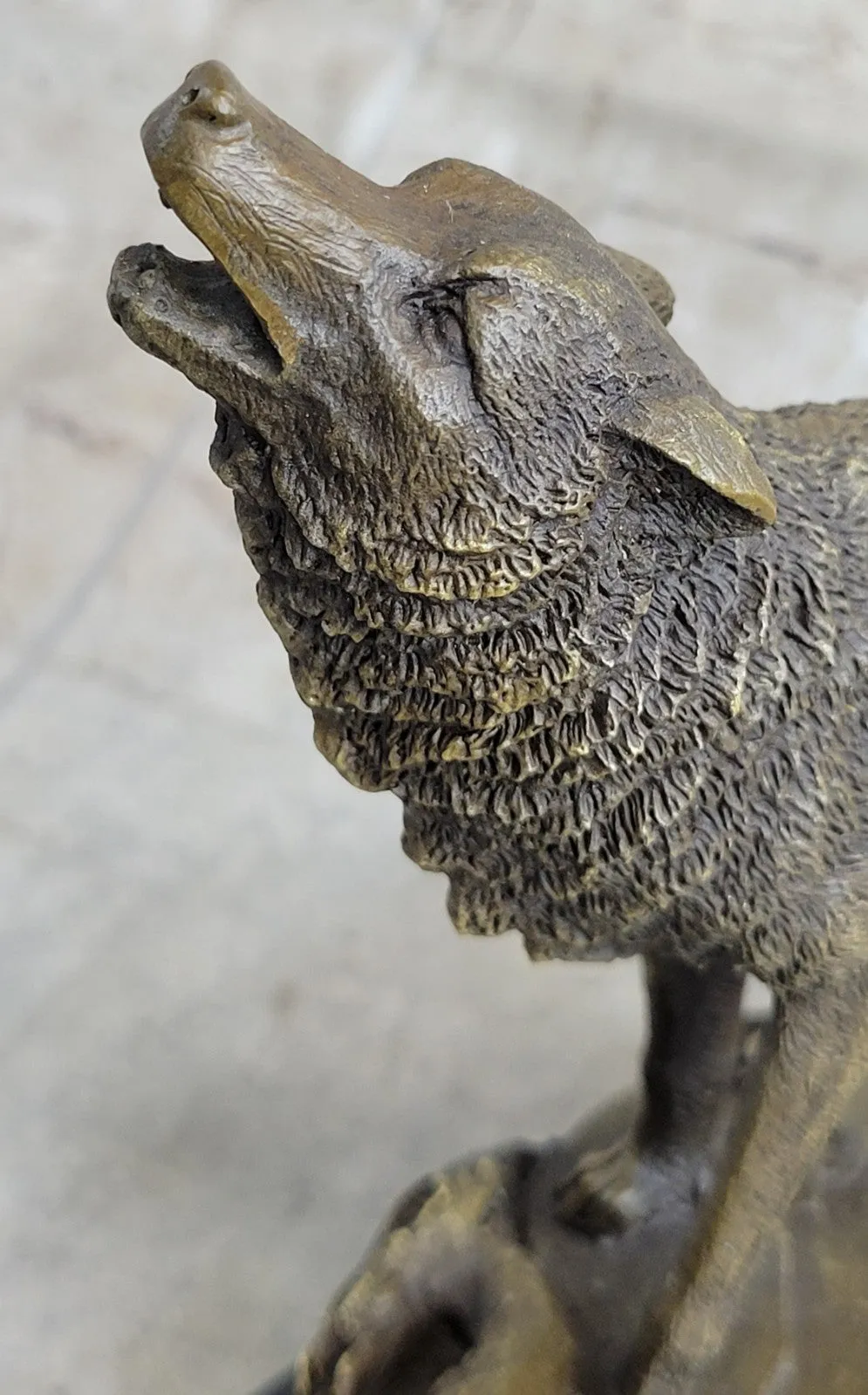 Vintage Patinated Bronze 7 LBS Figurine of a Wolf on Lookout Hot Cast Figurine