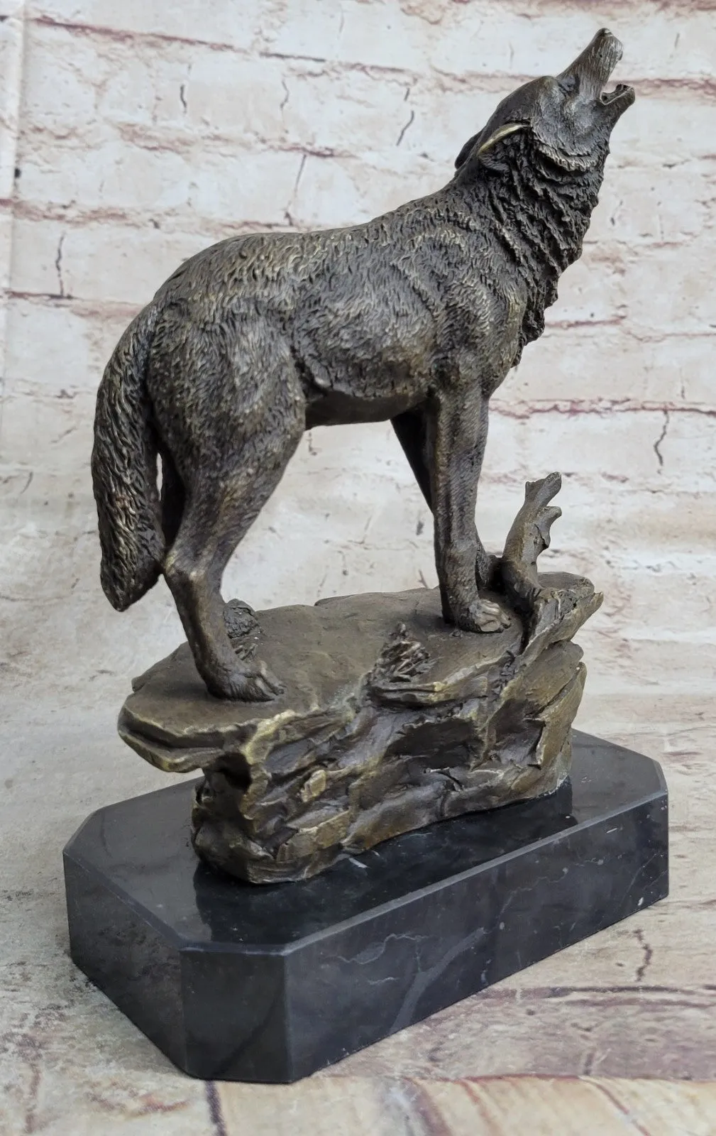 Vintage Patinated Bronze 7 LBS Figurine of a Wolf on Lookout Hot Cast Figurine