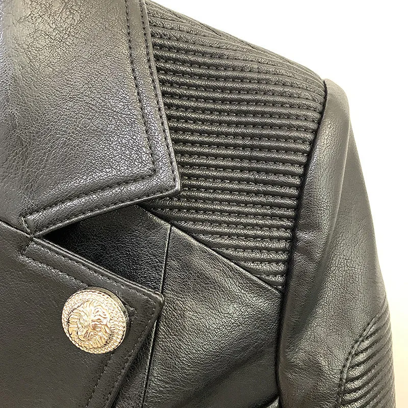 Women Black Leather Jacket Moto Biker Blazer Coats