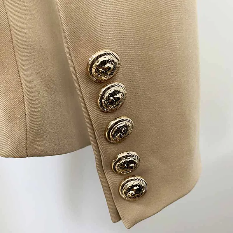 Women Blazers Double-Breasted Button Khaki Slim Jackets