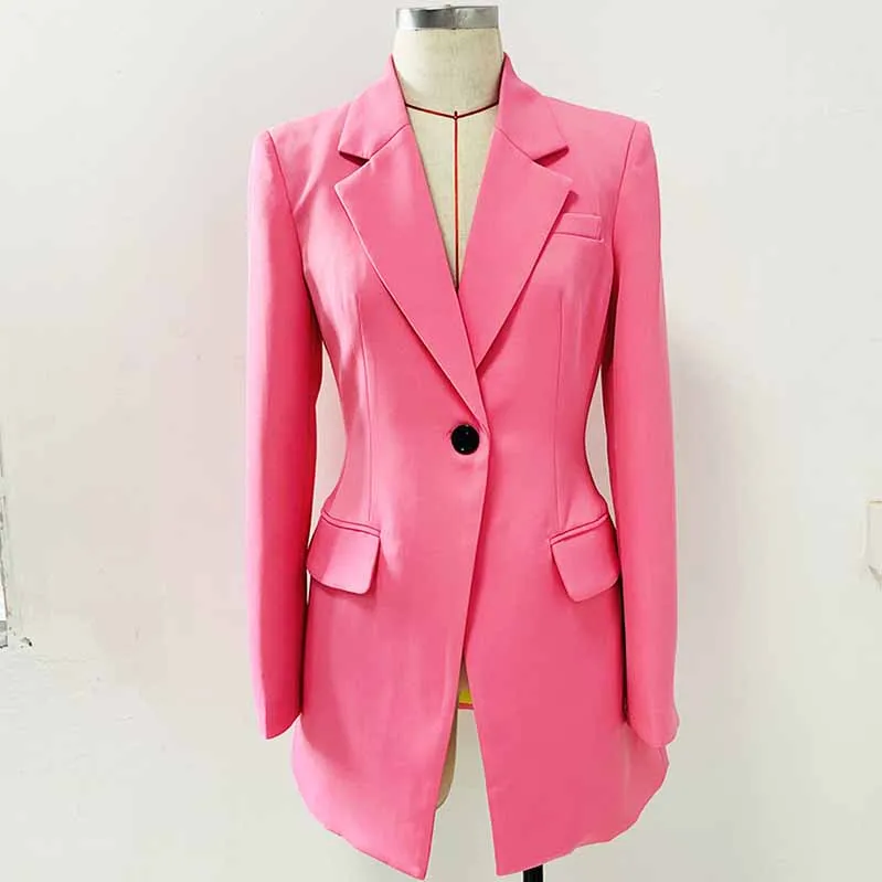 Women Business Coat Blazer Long Sleeve Pink Tops Slim Jacket Outwear