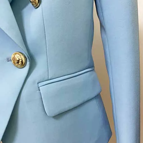 Women Coats Baby Blue Jacket Long Sleeves Blazer Breasted Coat