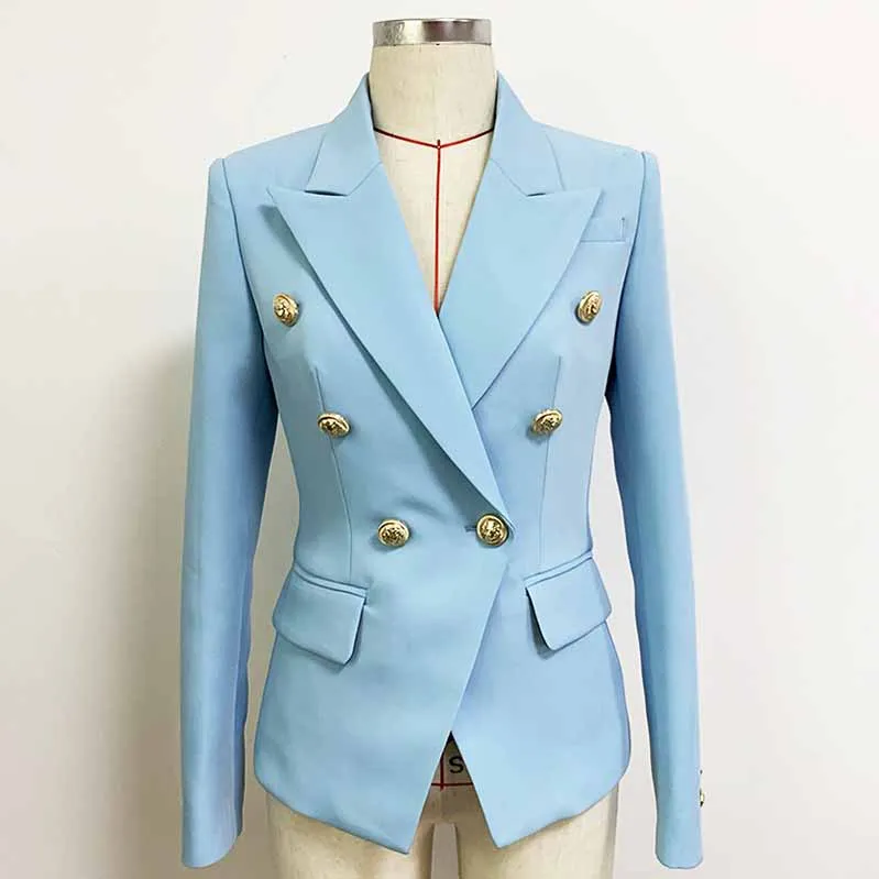 Women Coats Baby Blue Jacket Long Sleeves Blazer Breasted Coat