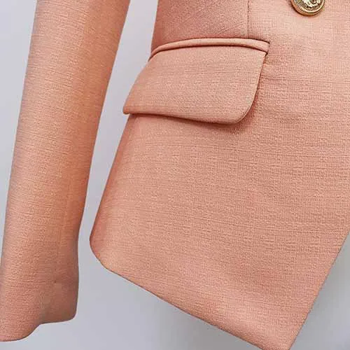 Women Coats Nude Pink Jacket Long Sleeves Blazer Breasted Coat