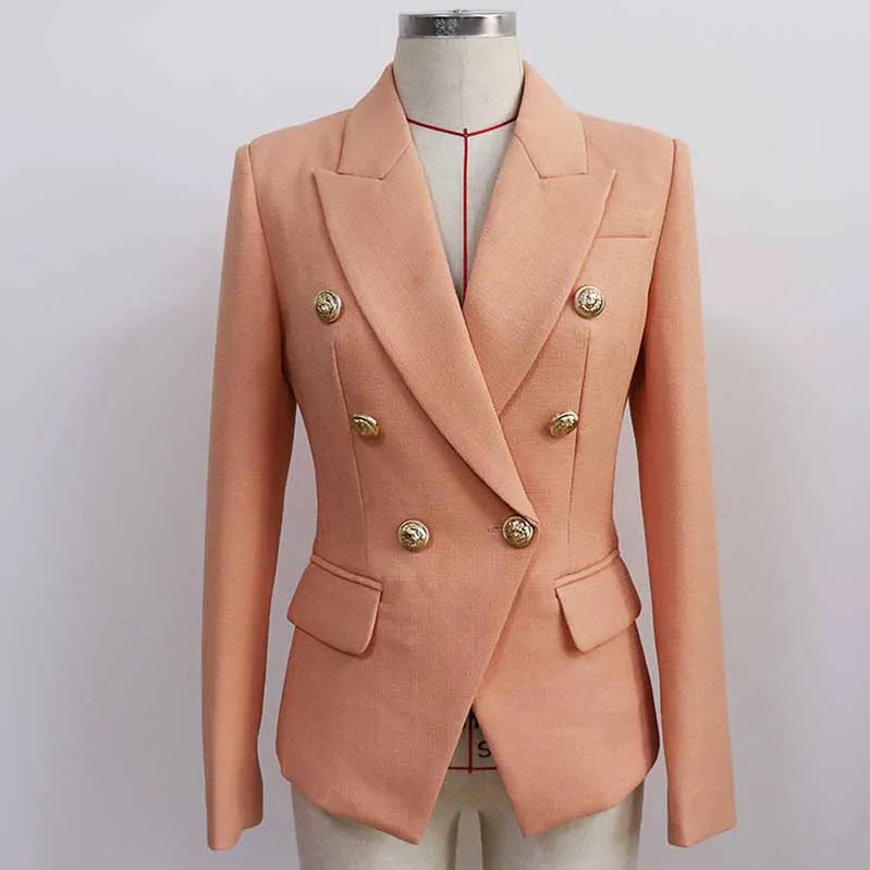 Women Coats Nude Pink Jacket Long Sleeves Blazer Breasted Coat