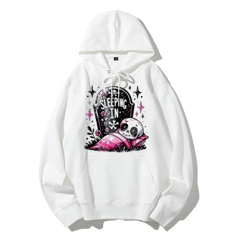 Women Cute Sleeping Skeleton Graphic Hoodies