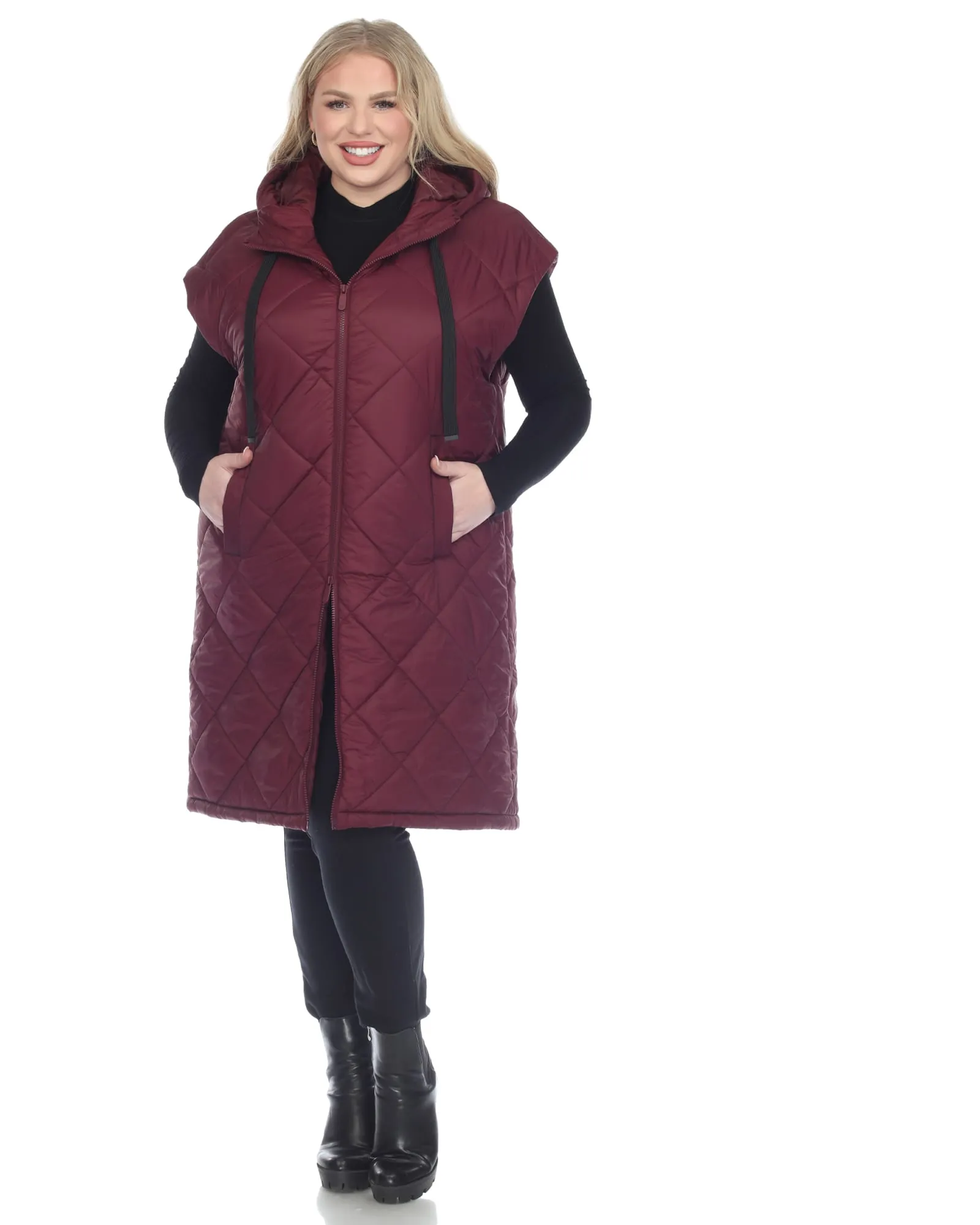 Women's Diamond Quilted Hooded Puffer Vest | Burgundy