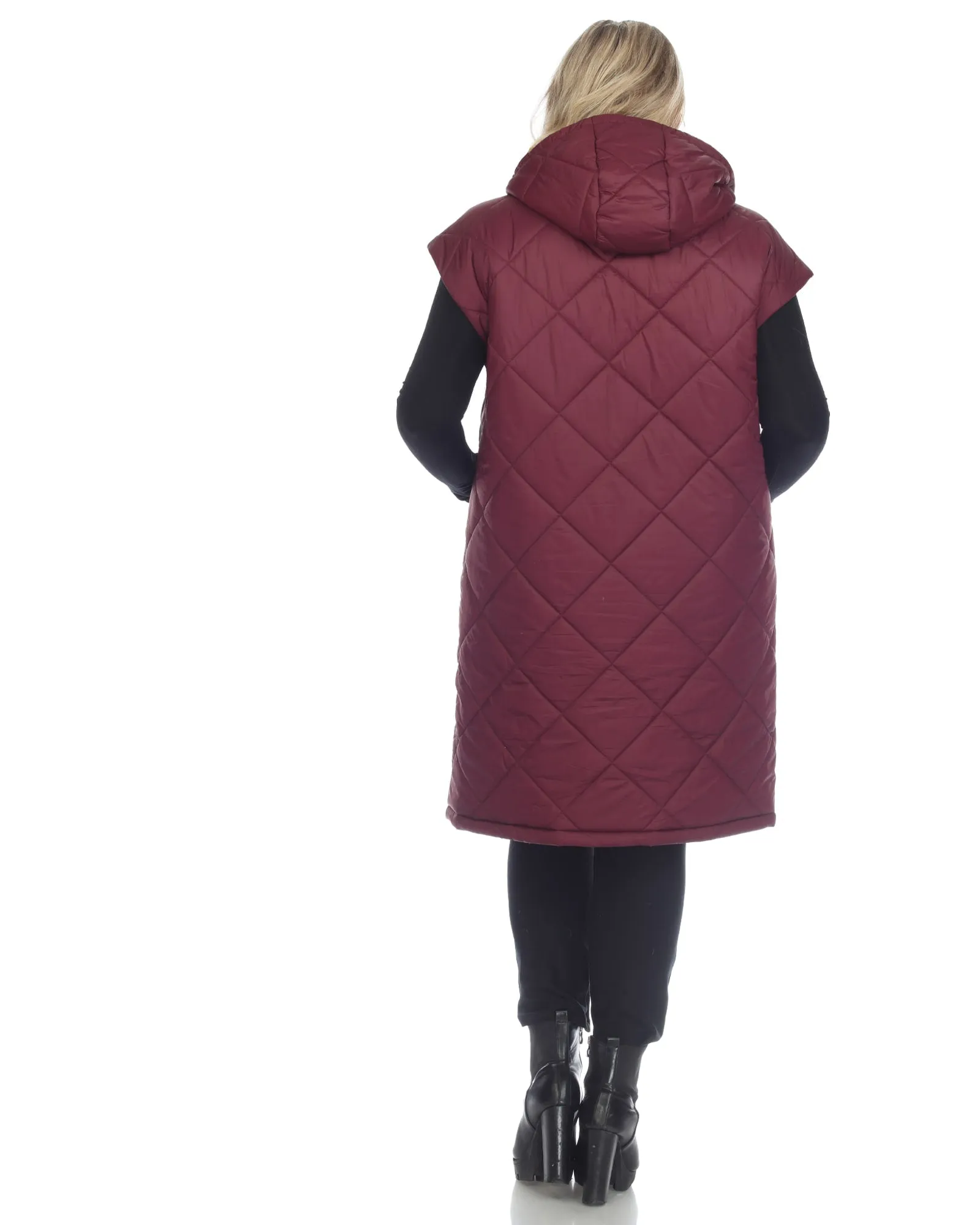 Women's Diamond Quilted Hooded Puffer Vest | Burgundy