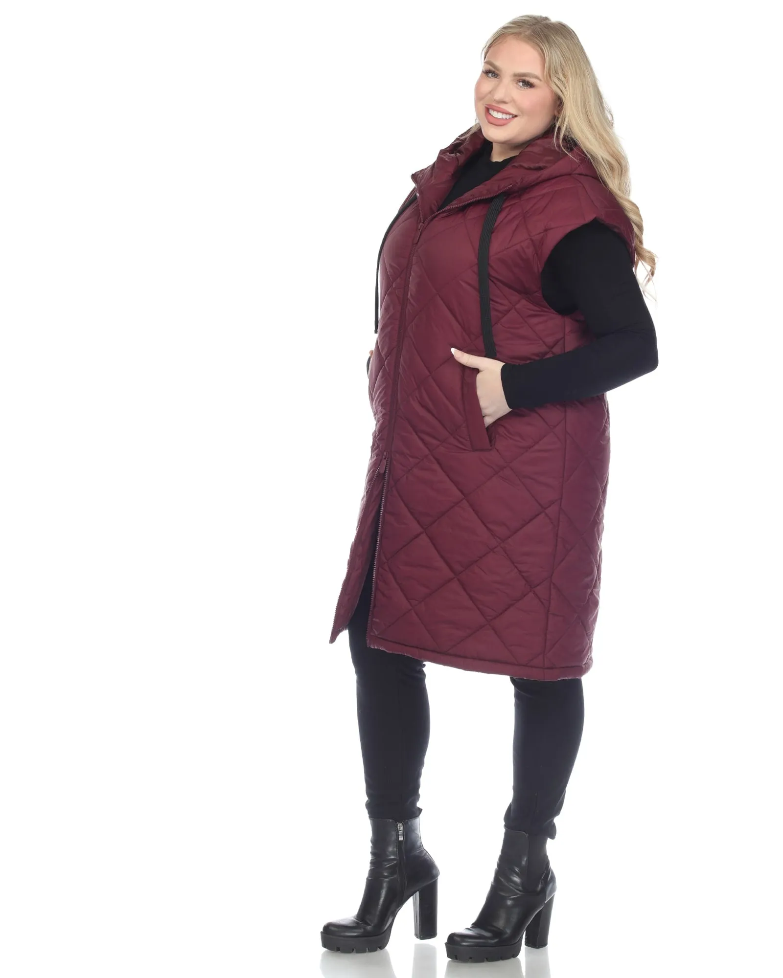 Women's Diamond Quilted Hooded Puffer Vest | Burgundy