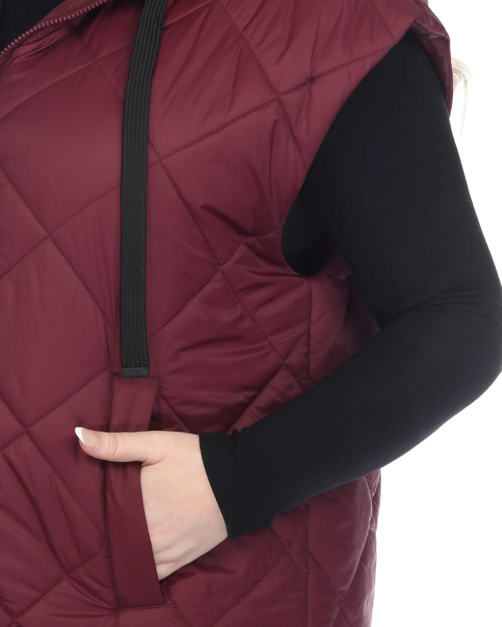 Women's Diamond Quilted Hooded Puffer Vest | Burgundy